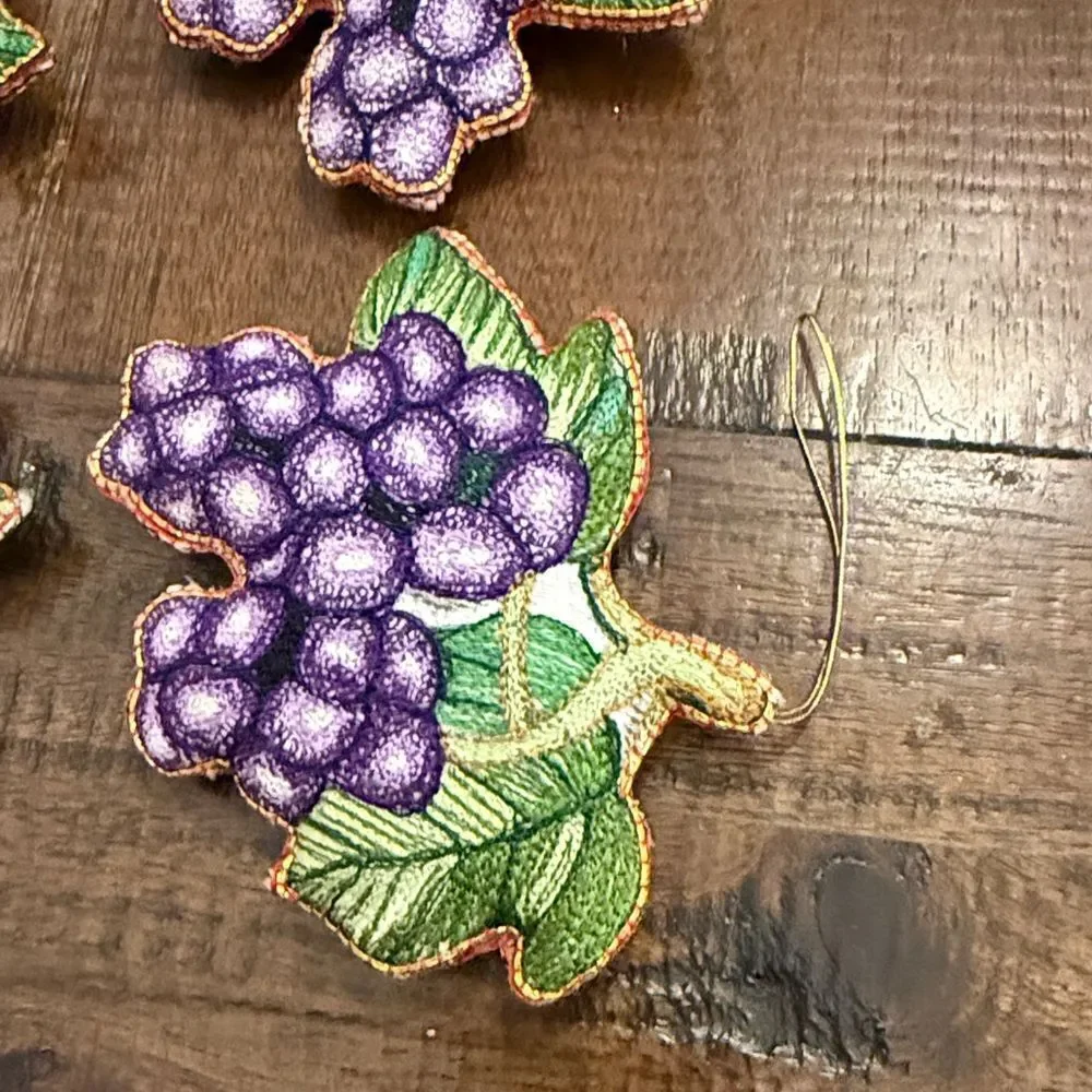 Vintage embroidered long stitch, grape ornaments